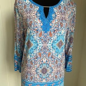 Ruby Rd. Women’s Paisley Top with Blue Crochet Trim and Embellishment | L